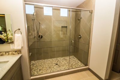 Open Concept Shower with Stone Accents